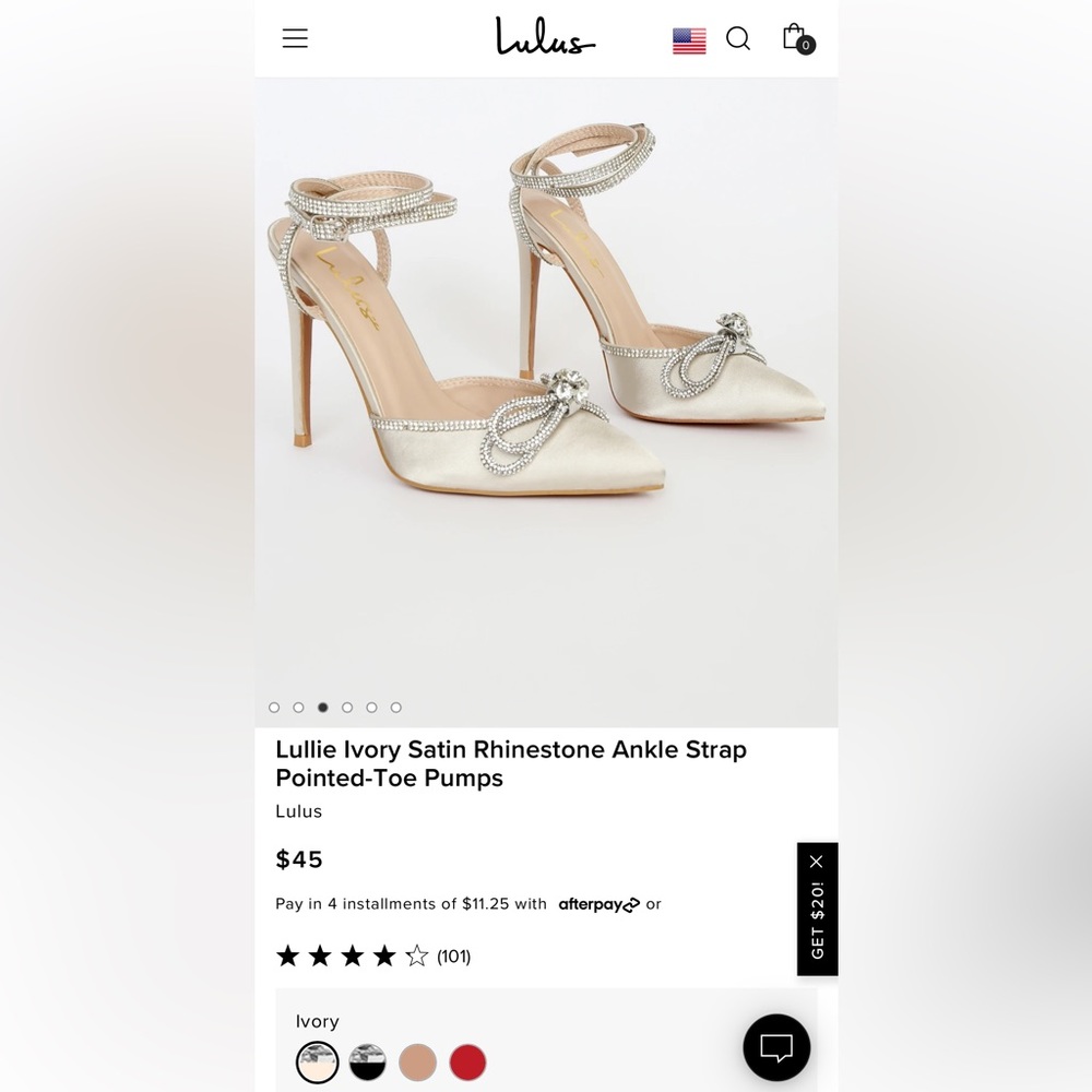 Lullie Ivory Satin Rhinestone Ankle Strap Pointed-Toe Pumps - Picture 4 of 5